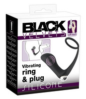 Black Velvet - akkus, szilikon anál vibrátor péniszgyűrűvel (fekete) kép