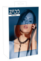ZADO - valódi bőr szegecses nyakörv pórázzal (fekete) kép